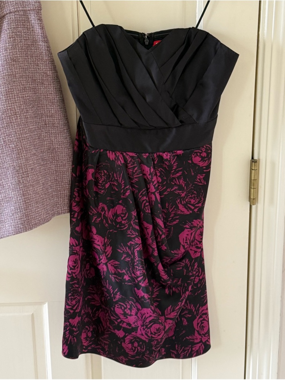 Elle Strapless Black Dress with Magenta Floral Skirt